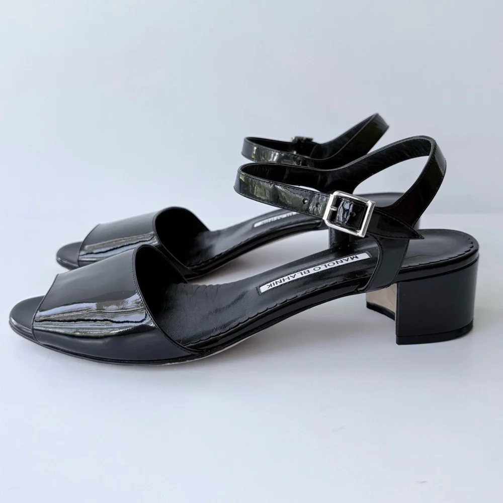 Manolo Blahnik Affian Sandal in Black Patent Leather 39 / 8 - Picture 5 of 16